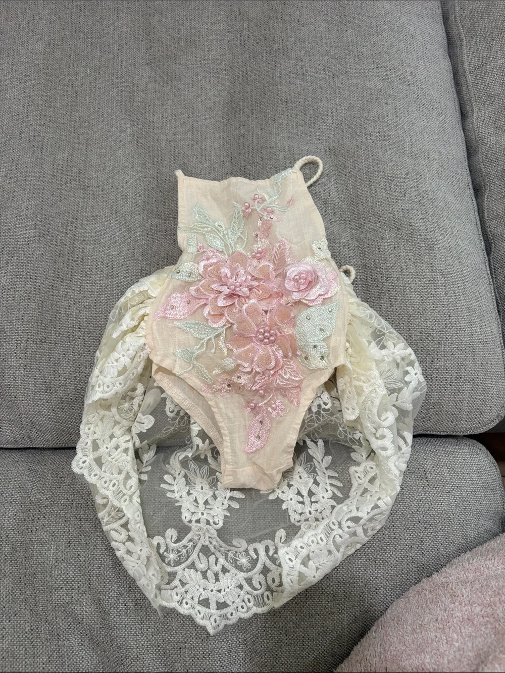Delicate Pink & Cream Lace One-Piece for baby size 3 mo